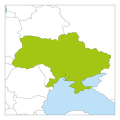 Obraz premium Map of Ukraine green highlighted with neighbor countries