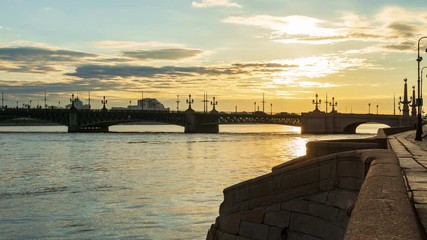 Timelapse Troitsky bridge. White nights in St. Petersburg. Beautiful Cityscape T