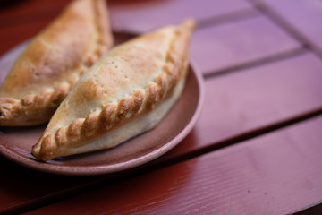 Kibinai, traditional lithuanian food, pastries filled with mutton and onion, popular with Karaite ethnic minority in Trakai, Lithuania