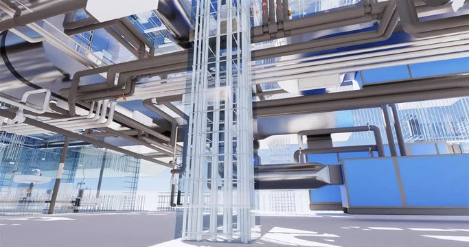 Visualization of a BIM model of an office building with transparent walls