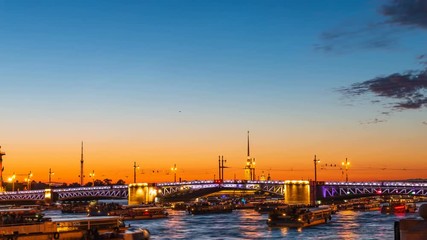 St. Petersburg timelapse Palace Bridge. White nights in St. Petersburg. Beautiful cityscape
