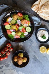 Crispy chickpea Falafel with fresh salad and tortilla