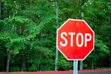 Red stop sign in green area