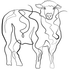Sheep one line drawing. Line Art Farm Animal Vector Illustration