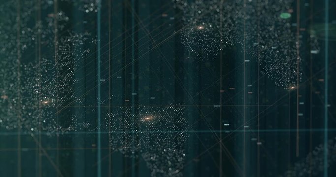 Abstract digital background hi-tech and scientific technology data.  Technological particles. Digital VR and AR future computer interface. Global network connect communication or social media loop.