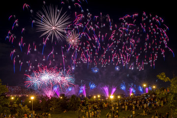 Red Fireworks light up the sky