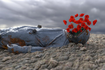 poppy grows out from spacesuit astronaut © Photobank