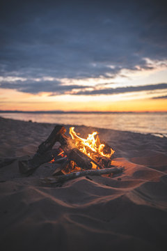 Bon Fire On The Beach Sunset