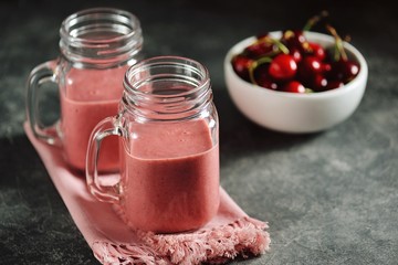 Berry smoothie with milk and oat bran. Healthy food.