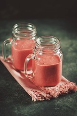 Berry smoothie with milk and oat bran. Healthy food.