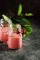 Berry smoothie with milk and oat bran. Healthy food.