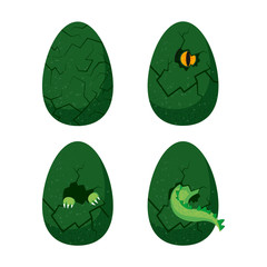 set of dinosaur eggs in the process of Hatchling. Cartoon. Vector