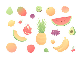 Vector color veggy fruit set. Modern style flat illustration isolated on white background. Design elements for web, vegeterian, summer, menu, vitamins.