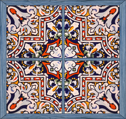 Decor tile. Tile insert Tile with bright pattern and wood