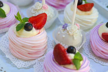 tasty desserts on table, closeup