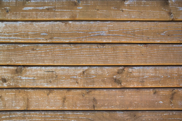 wooden wall for background. Old brown or yellow wooden background of boards with cracked and peeling paint