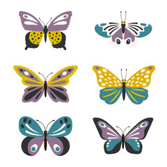 Obraz na płótnie Canvas Illustration of cute vector butterflies set isolated on white background