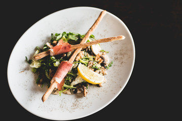 thai noodle soup with meat and vegetables