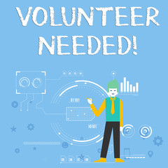 Handwriting text Volunteer Needed. Conceptual photo need work for organization without being paid Man Standing Holding Pen Pointing to Chart Diagram with SEO Process Icons