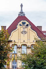 Fototapeta na wymiar Beautiful architectural detail of an old building at Trandafirilor Square in Targu Mures, Mures County, Transylvania Romania