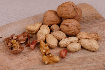 nuts on a wooden board