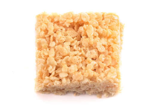 Marshmallow Crispy Rice Cereal Treat Bars on a White Background