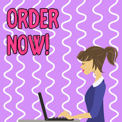 Conceptual hand writing showing Order Now. Concept meaning confirmed request by one party to another to buy sell Strip Size Lined Paper Sheet Hanging Using Blue Clothespin