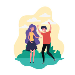 couple dancing in landscape with trees and plants