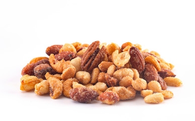 Honey Roasted Nuts Isolated on a White Background