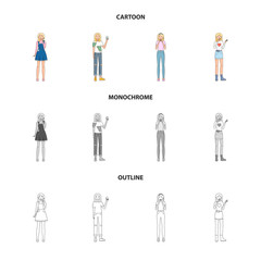 Vector design of posture and mood icon. Set of posture and female vector icon for stock.