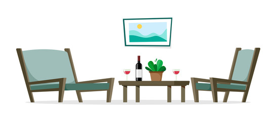 Fototapeta premium Chairs loungers for the rest with a table. vector isolates on a white background in cartoon flat style