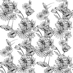 Flower graphic design. Cute seamless vector tile pattern. Retro vintage. line chamomile design.