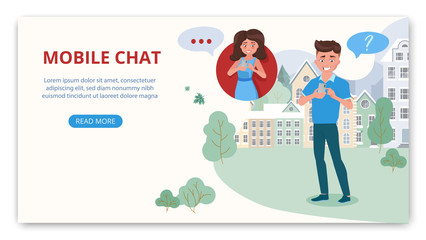 Mobile chat and social networking. People communicate by internet.