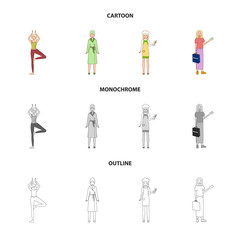 Isolated object of posture and mood icon. Collection of posture and female vector icon for stock.