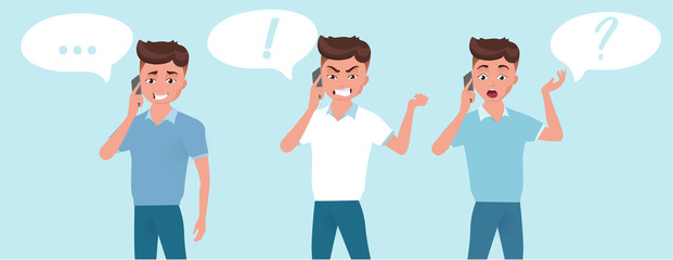 Silhouette of boy, man talking on his mobile phone.