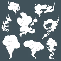 Foto auf Acrylglas Smoke clouds. Steam cloud set. Fog flat isolated clipart. Steam smoke clouds of cigarettes. Vector © ambassador806