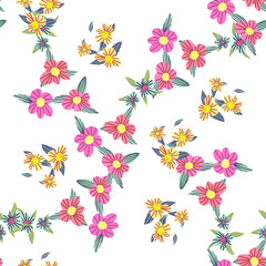 Different fantasy flowers are the seamless pattern in abstract style on a colorful background. Vector floral background. Summer background. Design illustration vector. Vector spring template.