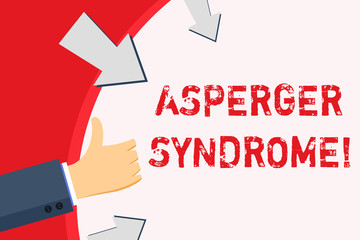 Handwriting text Asperger Syndrome. Conceptual photo characterized as a distinct autism spectrum disorder Hand Gesturing Thumbs Up and Holding on Blank Space Round Shape with Arrows