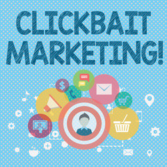 Word writing text Clickbait Marketing. Business photo showcasing Online content that aim to generate page views photo of Digital Marketing Campaign Icons and Elements for Ecommerce