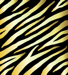 Vector seamless pattern of glitter golden zebra tiger fur print isolated on black background 