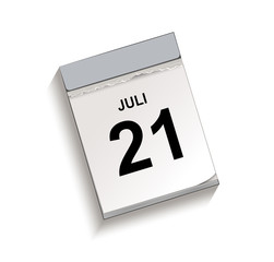 Kalender Juli 21, Abreißkalender mit Datum, Vektor Illustration isoliert auf weißem Hintergrund