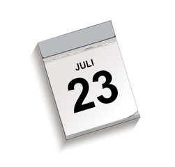 Kalender Juli 23, Abreißkalender mit Datum, Vektor Illustration isoliert auf weißem Hintergrund