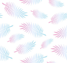 Fototapeta na wymiar Vector seamless pattern of holographic palm leaves isolated on white background
