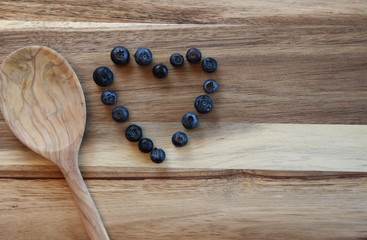Blueberries arranged as a heart 