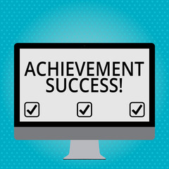Handwriting text Achievement Success. Conceptual photo status of having achieved and accomplished an aim Blank White Computer Monitor WideScreen Mounted on a Stand for Technology