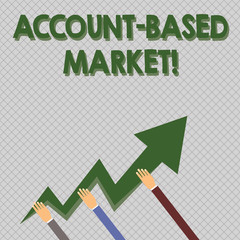 Conceptual hand writing showing Account Based Market. Concept meaning resources target a key group of specific accounts Hands Holding Zigzag Lightning Arrow Pointing and Going Up