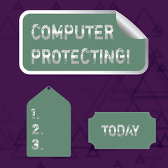 Writing note showing Computer Protecting. Business concept for protecting computer against unauthorized intrusions Color Label Self Adhesive Sticker with Border Corner and Tag