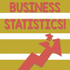 Handwriting text Business Statistics. Conceptual photo Science of intelligent decision making in the business Colorful Arrow Pointing Upward with Detached Part Like Jigsaw Puzzle Piece