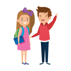 happy little students couple characters