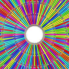 Lined pencils, the direction of the pencils in the center, all pencils pointing to the center of the circle